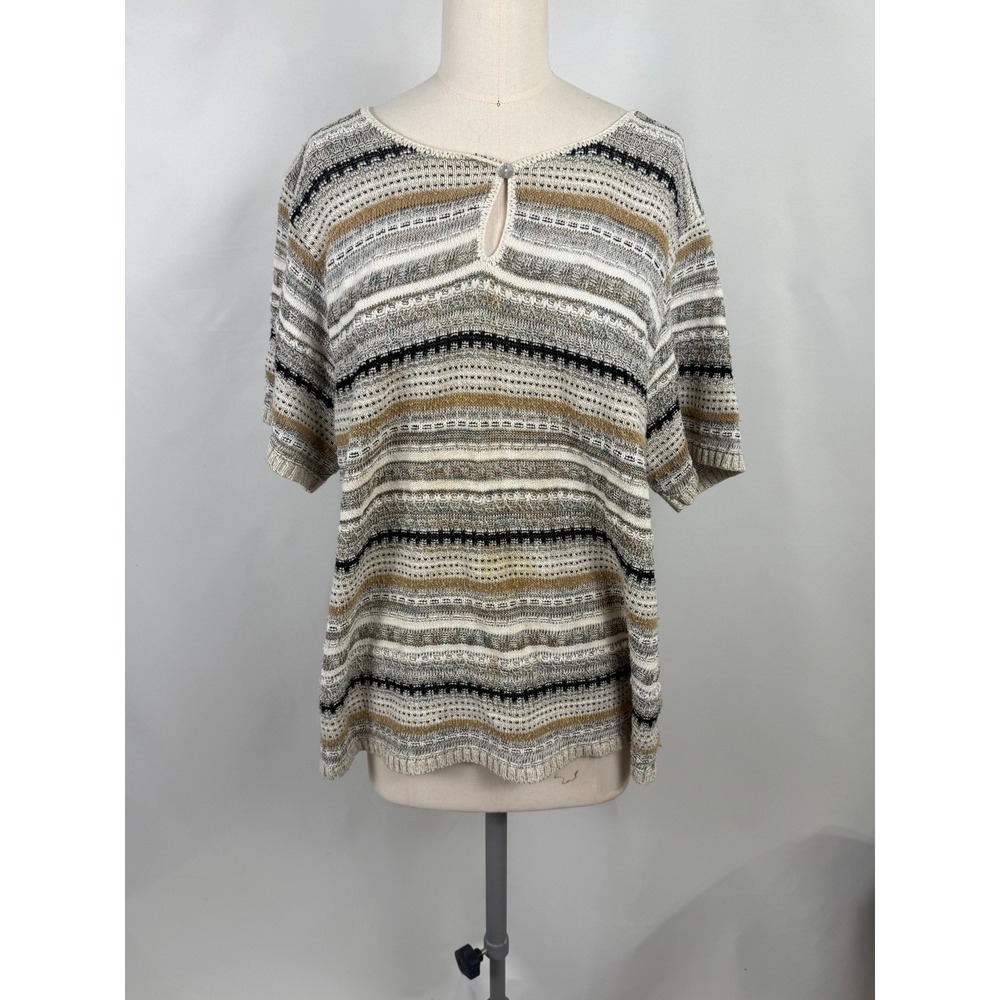 VTG Basic Editions K-Mart Large Striped Knit Top Keyhole Grannycore 90s Modest
